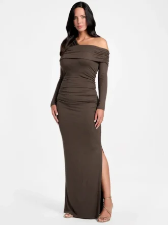Eco Astrid Off-Shoulder gedrapeerde jurk