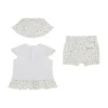 Eco bloemen T-shirt, korte broek en buckethoed set (0-12 maanden) Eco bloemen T-shirt, korte broek en buckethoed set (0-12 maanden)