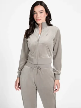 Eco Couture fluwelen sweatshirt met doorlopende rits