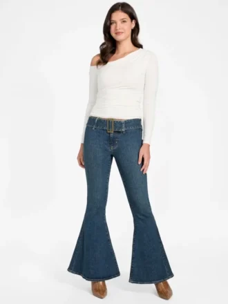 Eco Franki-jeans met riemen en uitlopende pijpen