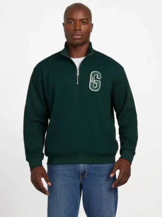 Eco Harris Twill-trui met rits en opstaande kraag