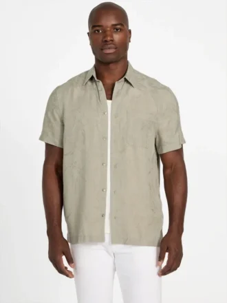 Eco-jacquard overhemd met bladerenpatroon en zak