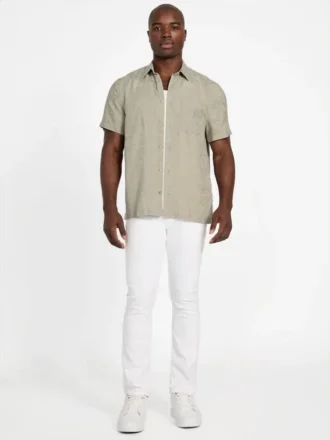 Eco-jacquard overhemd met bladerenpatroon en zak