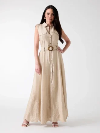 Eco Mindy geborduurde maxi-shirtjurk