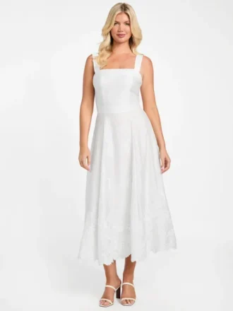 Eco Mindy geborduurde midi-jurk