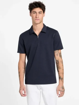 Eco Percy-polo met textuur en rits