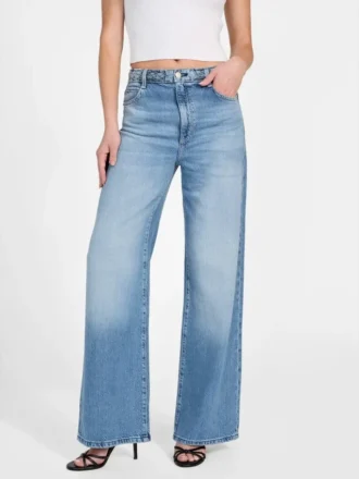 Eco-vederlichte gevlochten Jeans met wijde pijpen