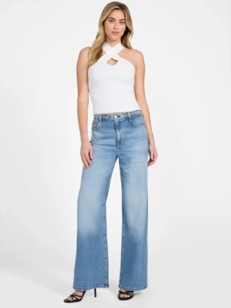 Eco-vederlichte gevlochten Jeans met wijde pijpen