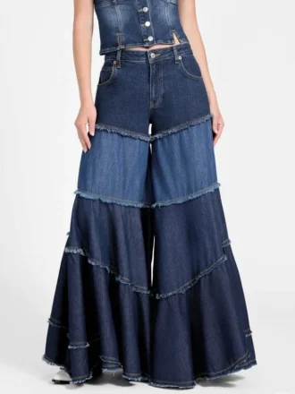 Escape Tiered Patchwork Wide Leg Jeans