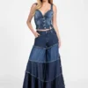 Escape Tiered Patchwork Wide Leg Jeans Escape Tiered Patchwork Wide Leg Jeans
