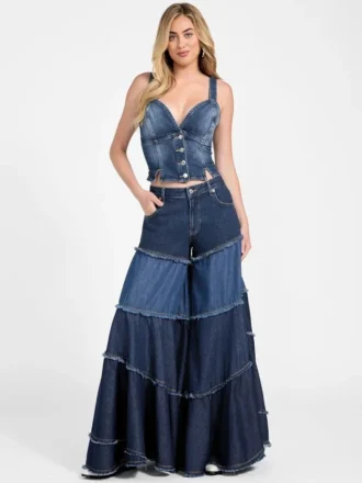 Escape Tiered Patchwork Wide Leg Jeans