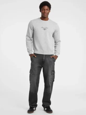 Fleece sweatshirt met ronde hals en opschrift