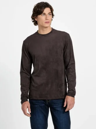Garrett gebreid T-shirt met ronde hals van imitatiesuède