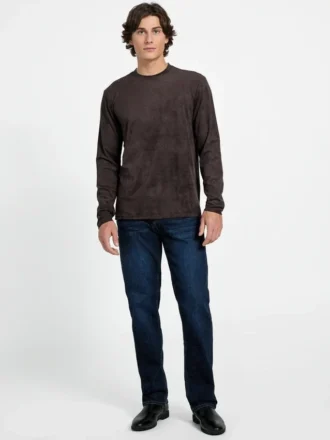 Garrett gebreid T-shirt met ronde hals van imitatiesuède