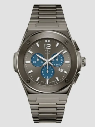 Gc donkerzilverkleurig en blauw multifunctioneel horloge