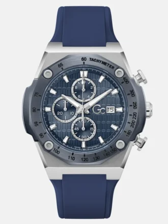GC zilverkleurig en blauw chronograafhorloge
