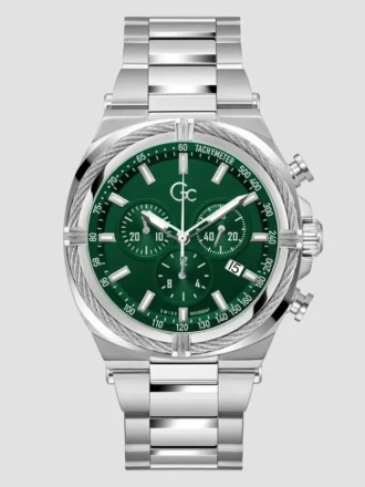 Gc zilverkleurig en groen chronograafhorloge