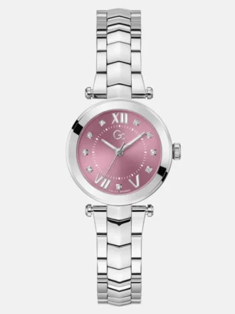 GC zilverkleurig en roze analoog horloge