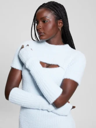 Gebreide jurk met losse mouwen en meteor-print