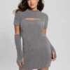 Gebreide jurk met losse mouwen en meteor-print Gebreide jurk met losse mouwen en meteor-print