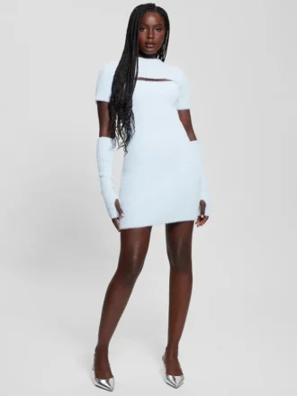 Gebreide jurk met losse mouwen en meteor-print