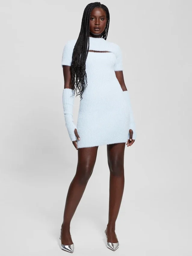 Gebreide jurk met losse mouwen en meteor-print Gebreide jurk met losse mouwen en meteor-print
