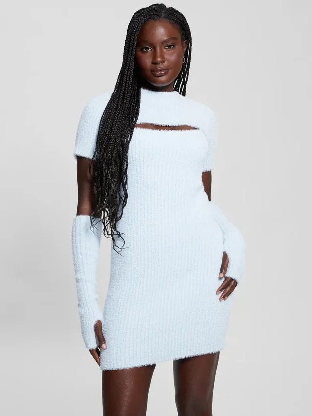 Gebreide jurk met losse mouwen en meteor-print Gebreide jurk met losse mouwen en meteor-print