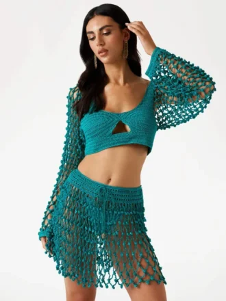 Gehaakte crop top met pompons