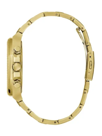 Geribbeld goudkleurig en blauw multifunctioneel horloge