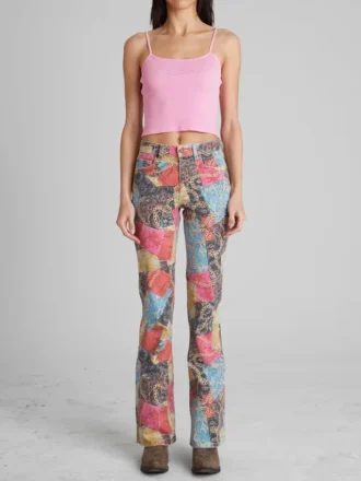 Bedrukte denim flared jeans