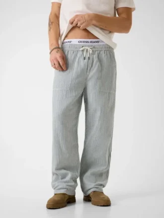 Gestreepte broek van linnenmix