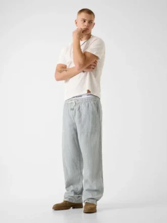 Gestreepte broek van linnenmix