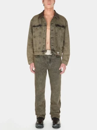 Getinte denim broek met uitlopende pijpen Getinte denim broek met uitlopende pijpen
