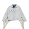 Geverfd denim jasje met franjes