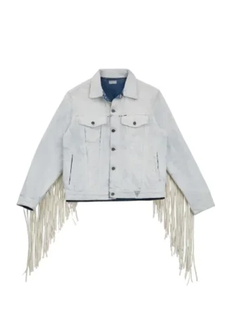 Geverfd denim jasje met franjes
