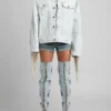 Geverfd denim jasje met franjes