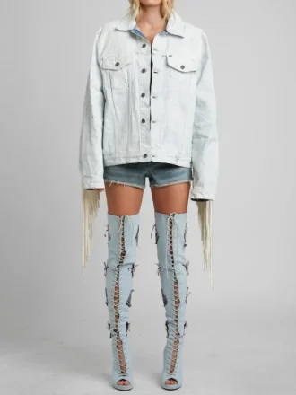 Geverfd denim jasje met franjes