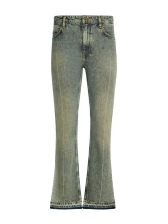 Gewassen denim broek met uitlopende pijpen