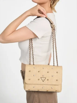 Giully II raffia-tas met strass, omvormbaar