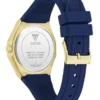 Goudkleurig analoog horloge met blauwe siliconen band