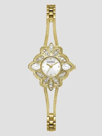 Goudkleurig analoog horloge met bloemmotief
