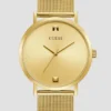 Goudkleurig analoog horloge met diamanten mesh-band