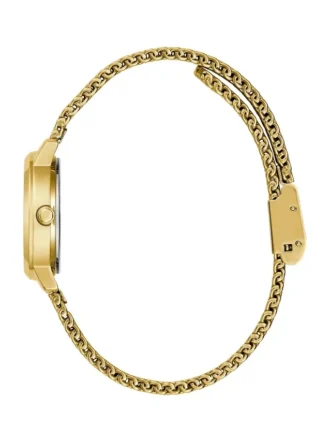 Goudkleurig analoog horloge met diamanten mesh-band