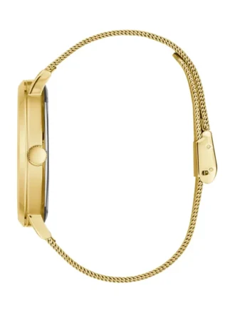 Goudkleurig analoog horloge met diamanten mesh-band