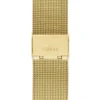 Goudkleurig analoog horloge met diamanten mesh-band