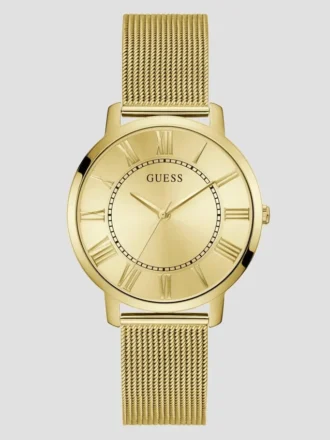 Goudkleurig analoog horloge met gaasband
