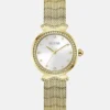 Goudkleurig analoog horloge met golvend patroon