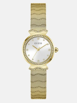 Goudkleurig analoog horloge met golvend patroon