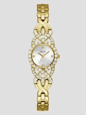 Goudkleurig analoog horloge met kristallen