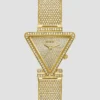 Goudkleurig analoog horloge met kristallen driehoek Goudkleurig analoog horloge met kristallen driehoek